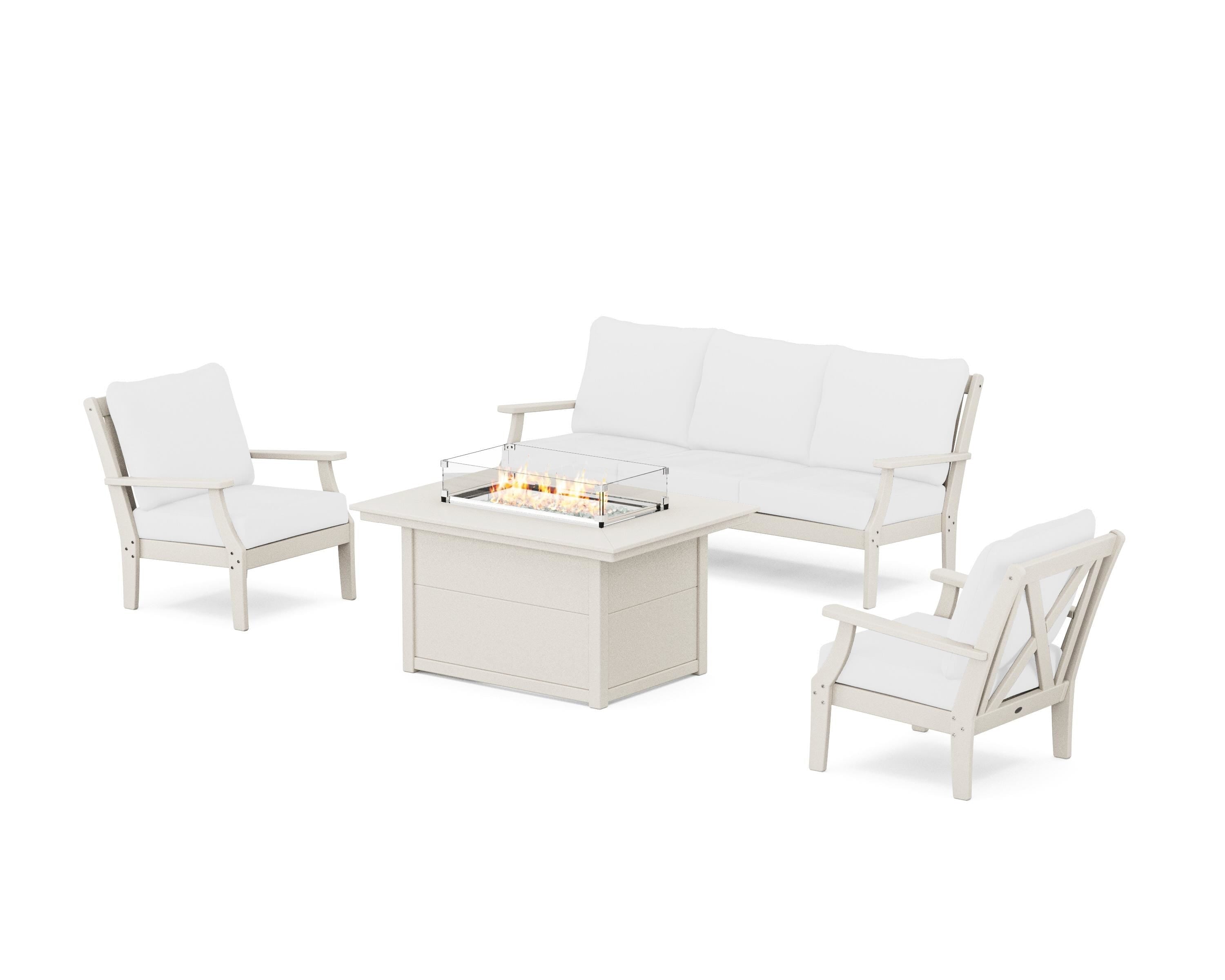 POLYWOOD® Braxton Deep Seating Fire Pit Table Set in Sand / Natural