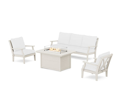 POLYWOOD® Braxton Deep Seating Fire Pit Table Set in Sand / Natural