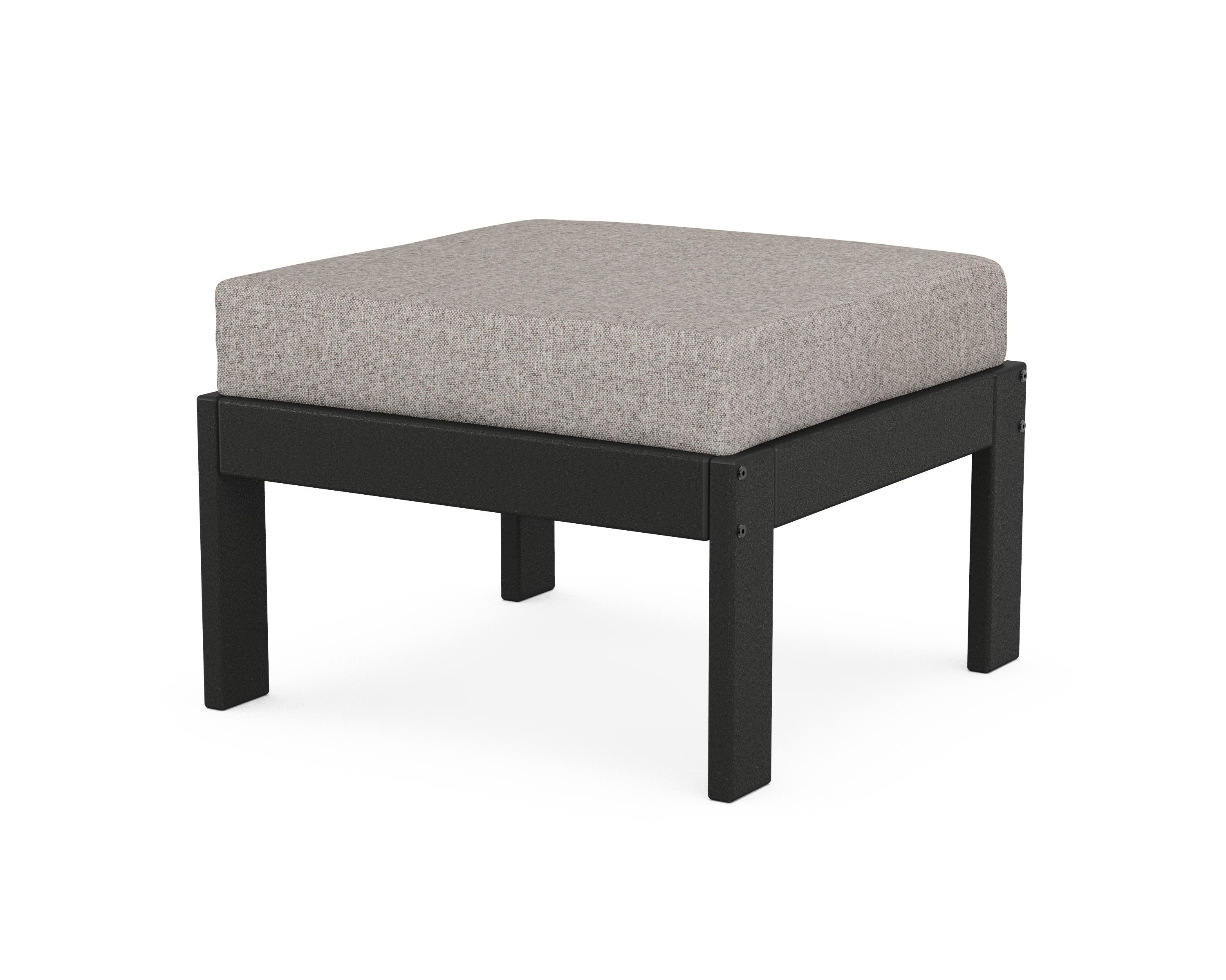 POLYWOOD® Vineyard Modular Ottoman in Black / Weathered Tweed