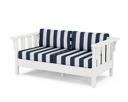 Martha Stewart by POLYWOOD® Acadia Deep Seating Loveseat in White / Cabana Stripe Marine Indigo