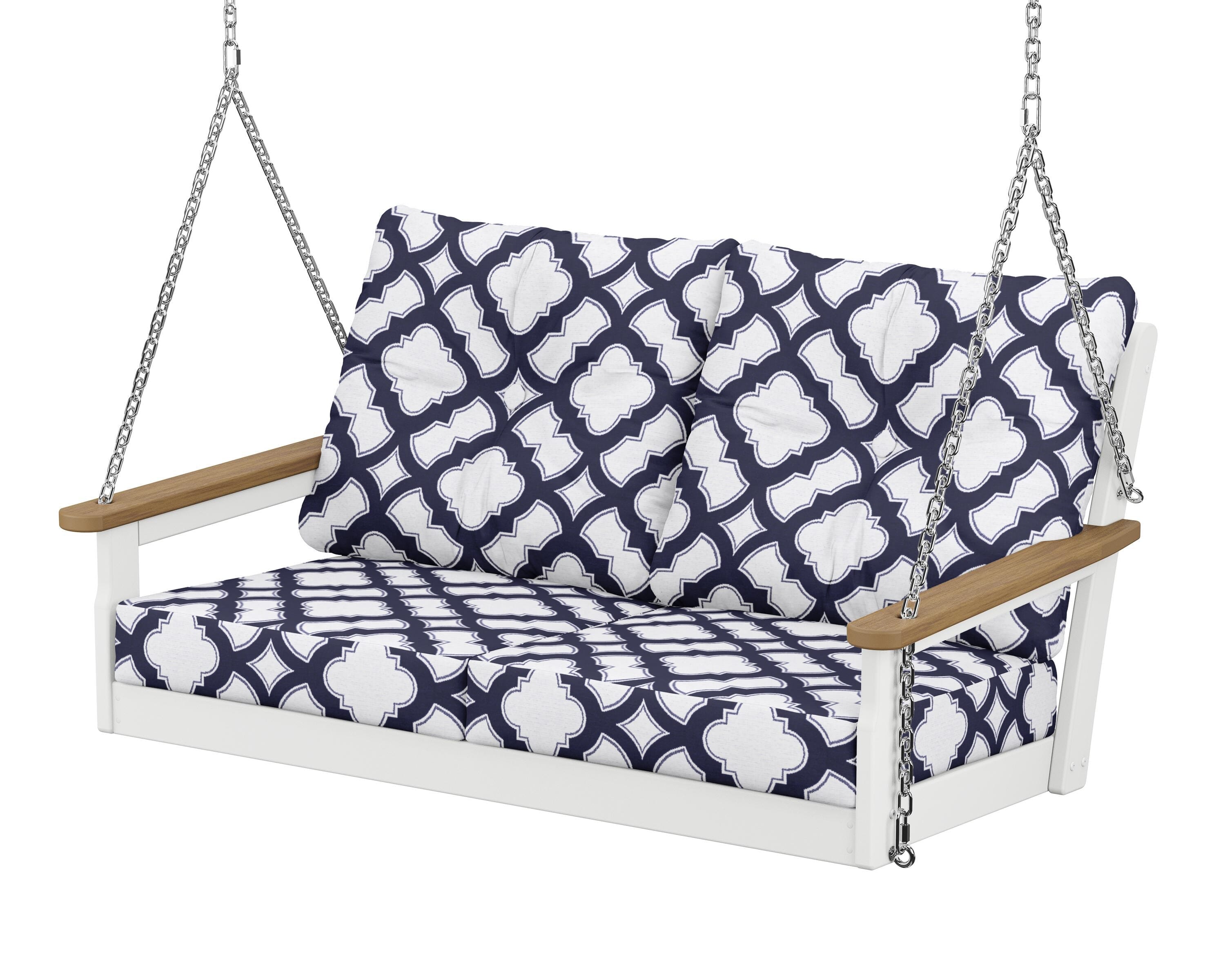 POLYWOOD® Vineyard Deep Seating Swing in White / Natural / Trellis Navy