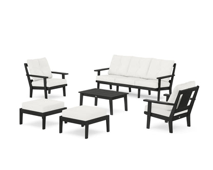 POLYWOOD® Prairie 6-Piece Lounge Sofa Set in Black / Natural Linen