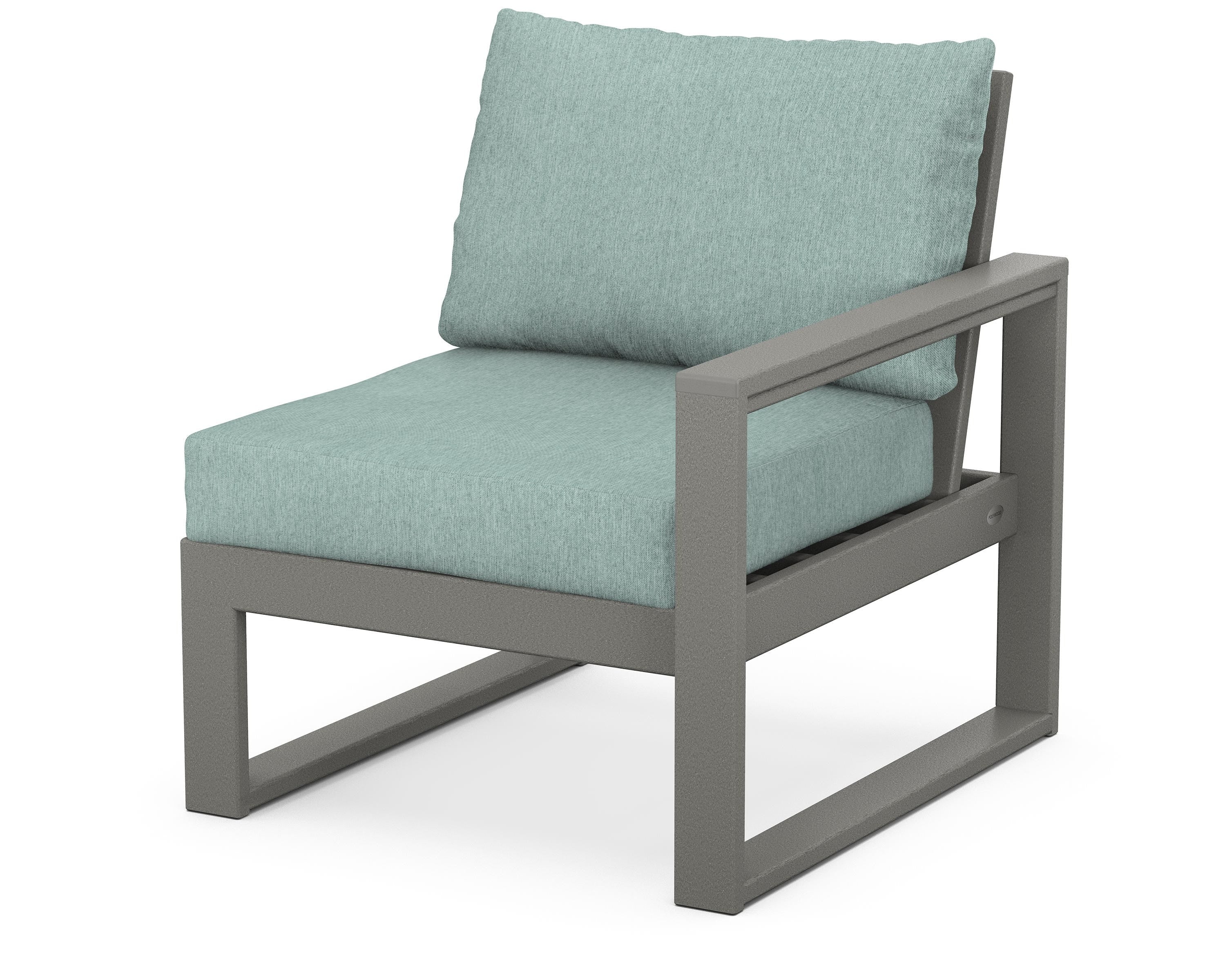 POLYWOOD® EDGE Modular Right Arm Chair in Slate Grey / Glacier Spa