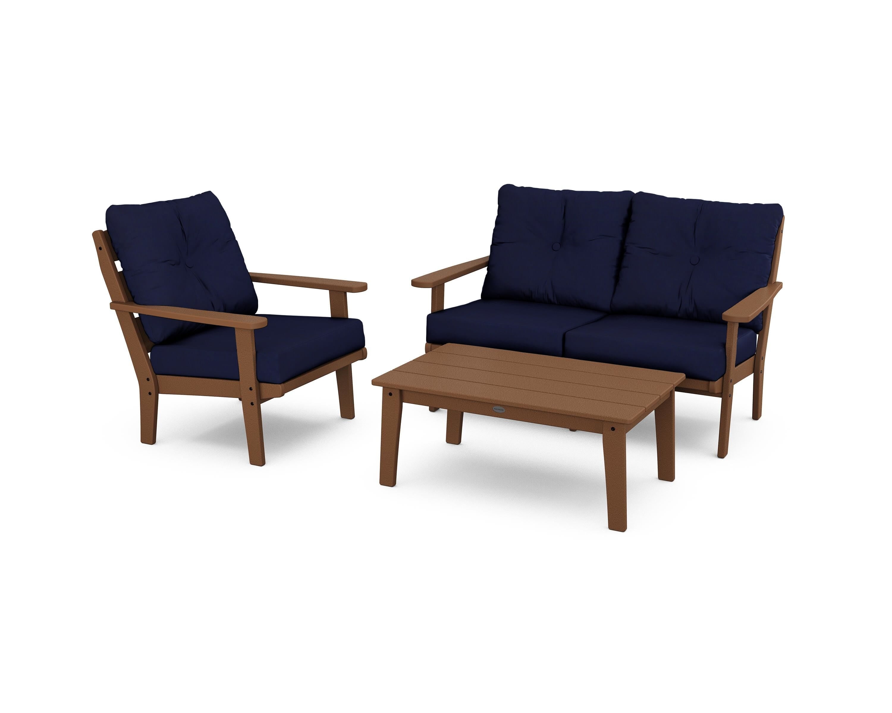 POLYWOOD® Lakeside 3-Piece Deep Seating Set in Teak / Navy