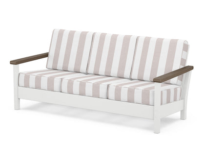 POLYWOOD® Harbour Deep Seating Sofa in White / Kona / Cabana Stripe Dune Burlap