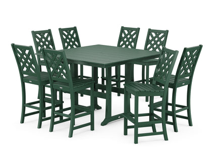 Country Living Wovendale Side Chair 9-Piece Square Farmhouse Bar Set with Trestle Legs in Green