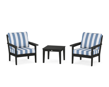 Country Living Cottage 3-Piece Deep Seating Set in Black / Cabana Stripe Sky Blue