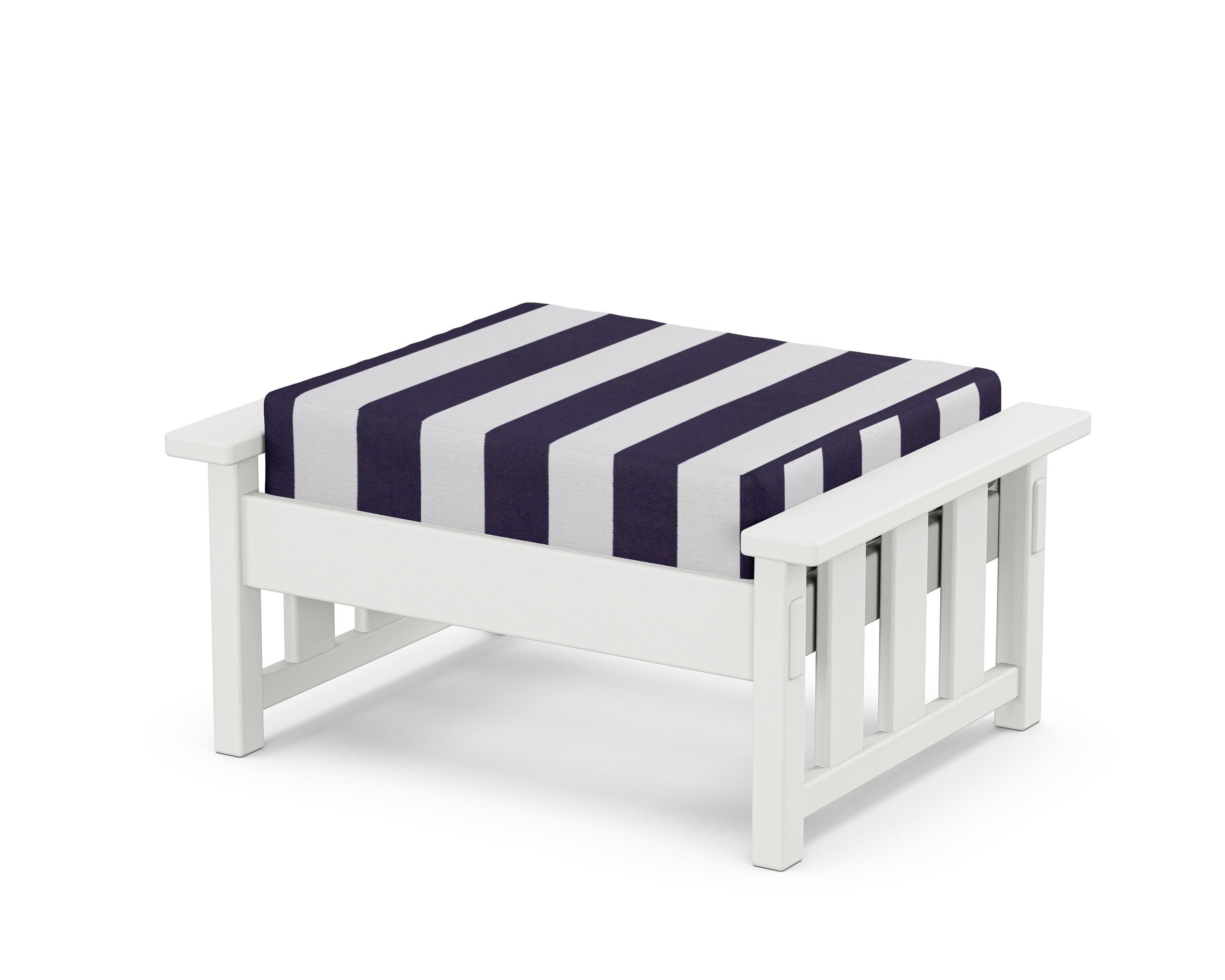 Martha Stewart by POLYWOOD® Acadia Deep Seating Ottoman in White / Cabana Stripe Navy