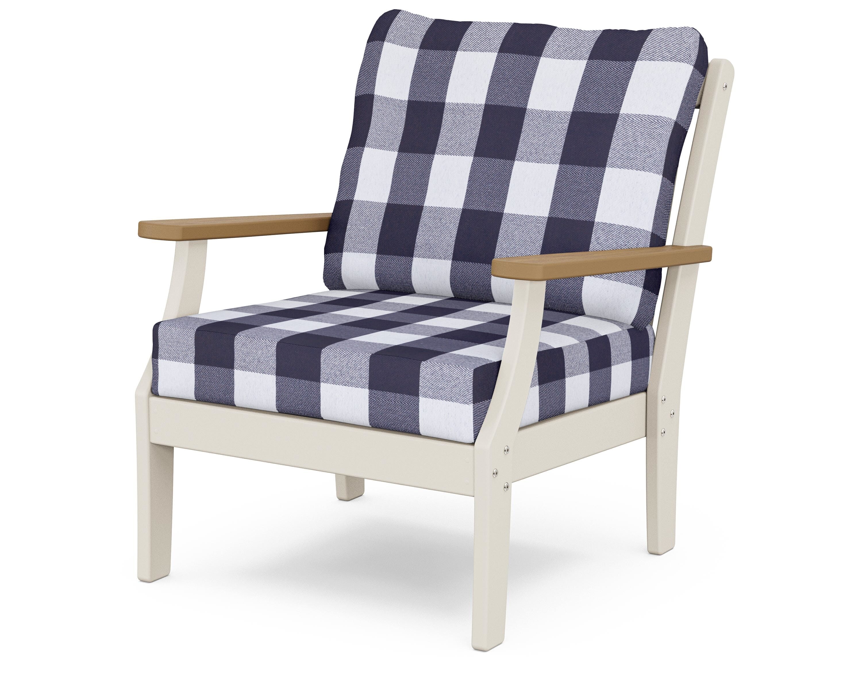 POLYWOOD® Braxton Deep Seating Chair in Sand / Natural / Buffalo Plaid Navy