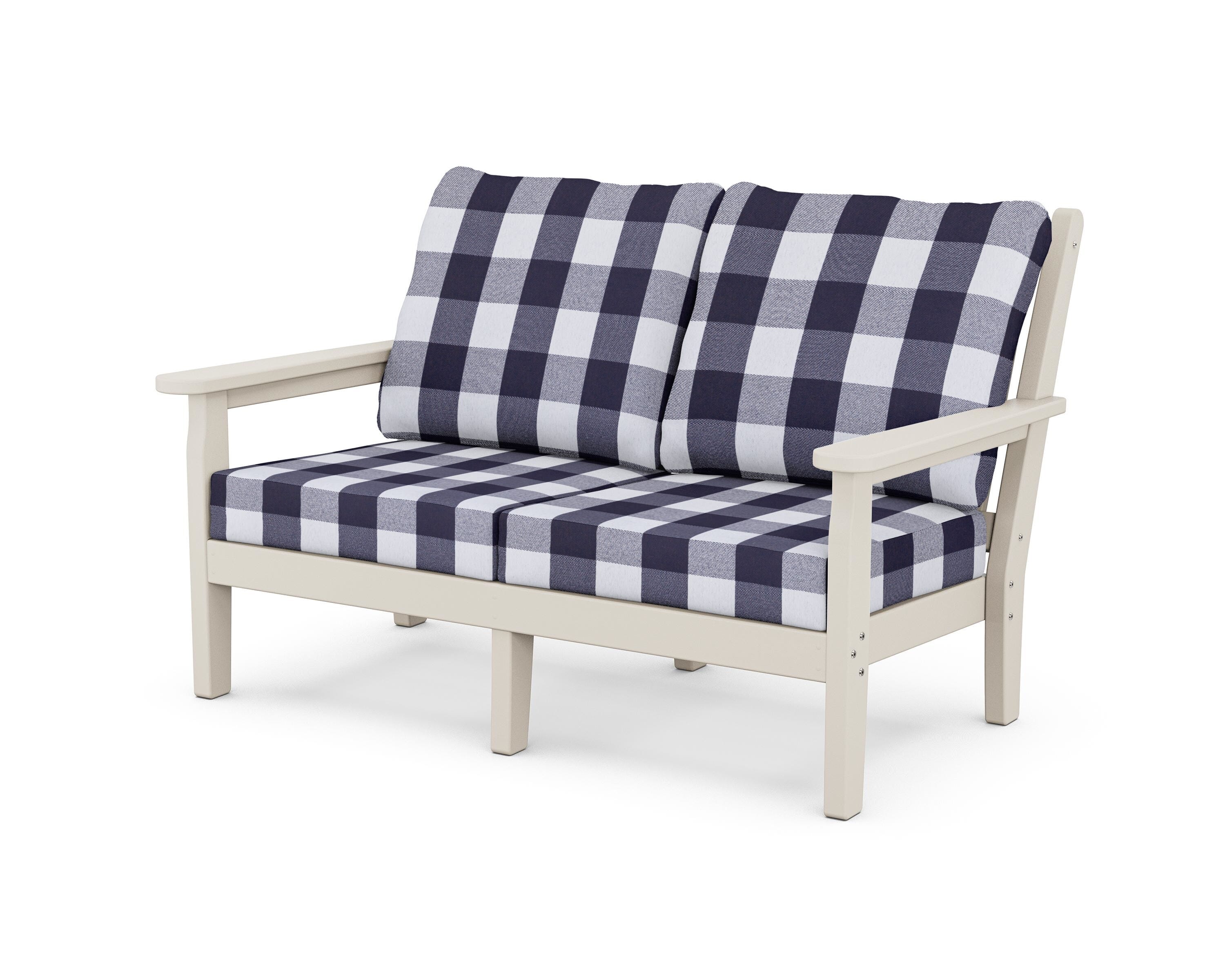 POLYWOOD® Chippendale Deep Seating Loveseat in Sand / Buffalo Plaid Navy