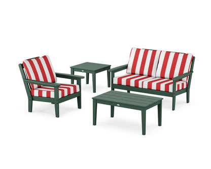 Country Living Wovendale 4-Piece Deep Seating Set in Green / Cabana Stripe Crimson
