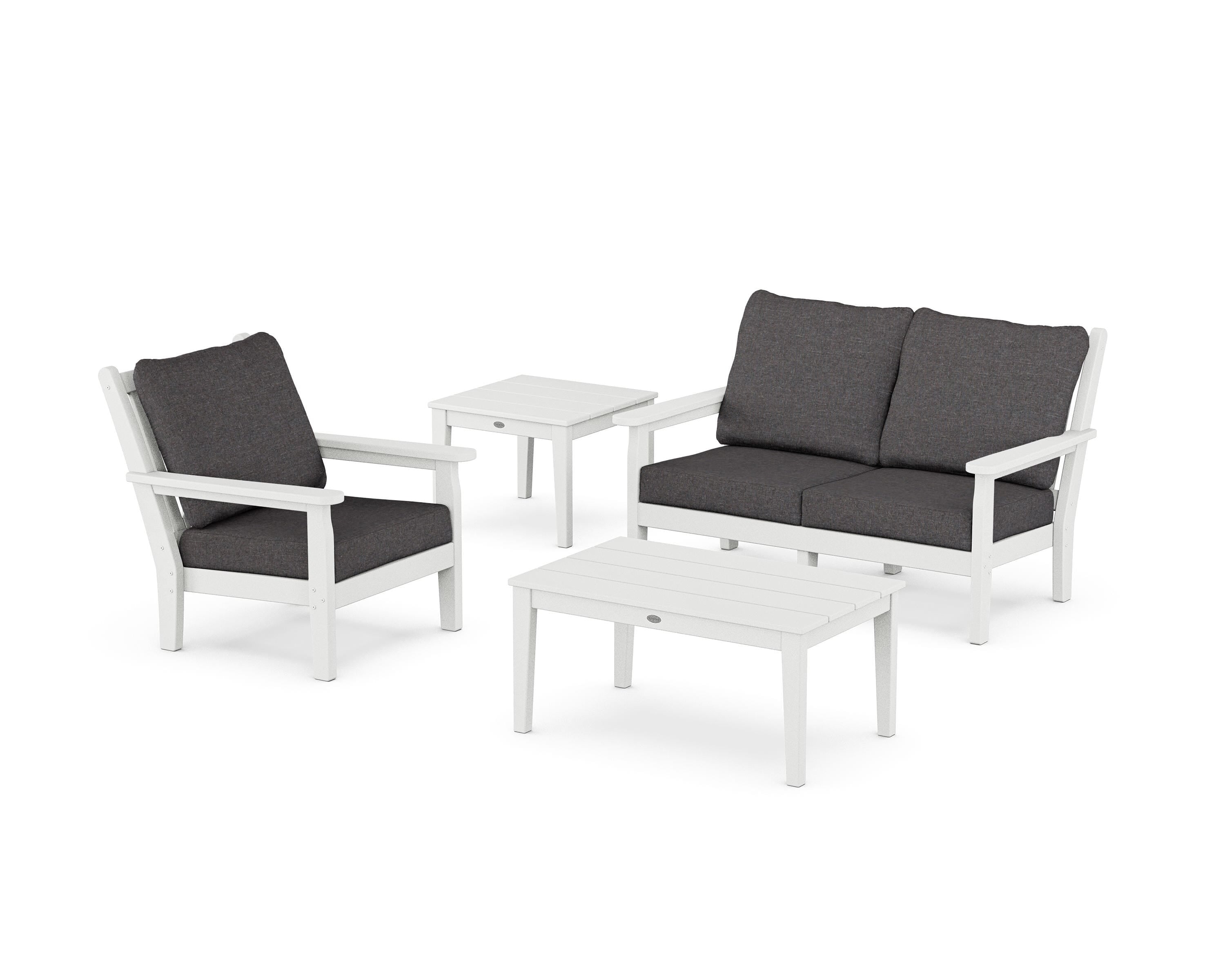 POLYWOOD® Chippendale 4-Piece Deep Seating Set in White / Ash Charcoal