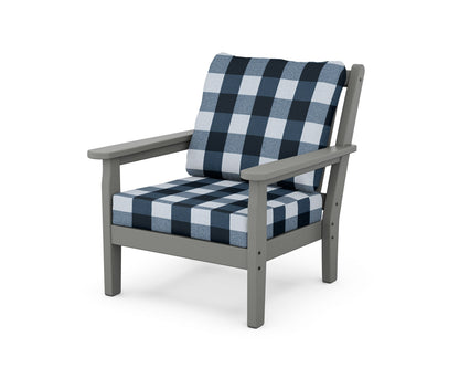 POLYWOOD® Chippendale Deep Seating Chair in Slate Grey / Buffalo Plaid Marine Indigo