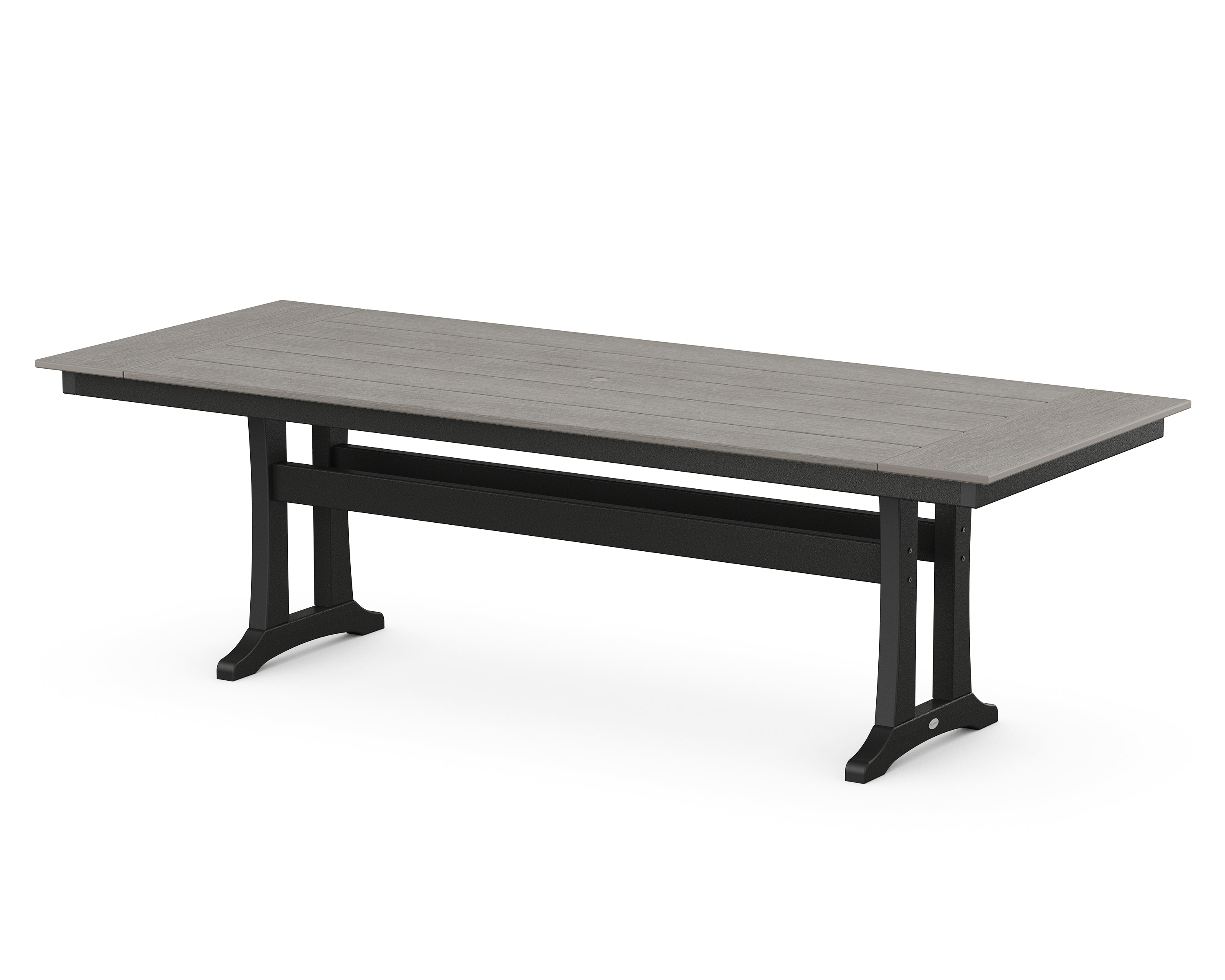 POLYWOOD® Farmhouse Trestle 38" x 96" Dining Table in Black / Driftwood