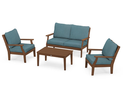 POLYWOOD® Braxton 4-Piece Deep Seating Chair Set in Teak / Ocean Teal