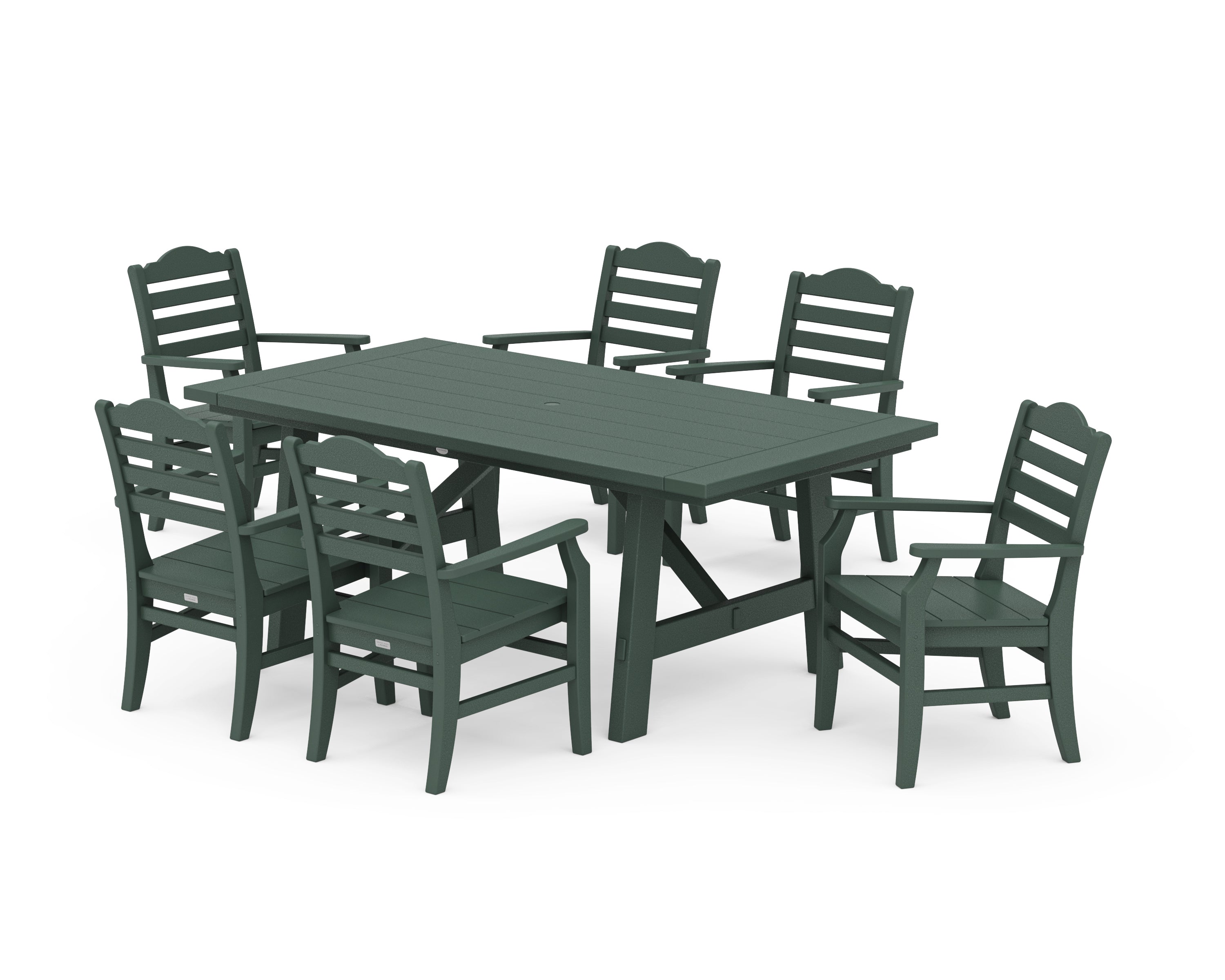 POLYWOOD® Savannah Arm Chair 7-Piece Rustic Farmhouse Dining Set in Green