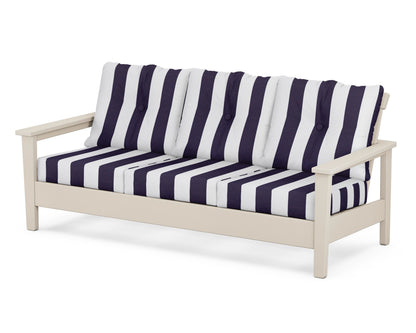 POLYWOOD® Prescott Deep Seating Sofa in Sand / Cabana Stripe Navy