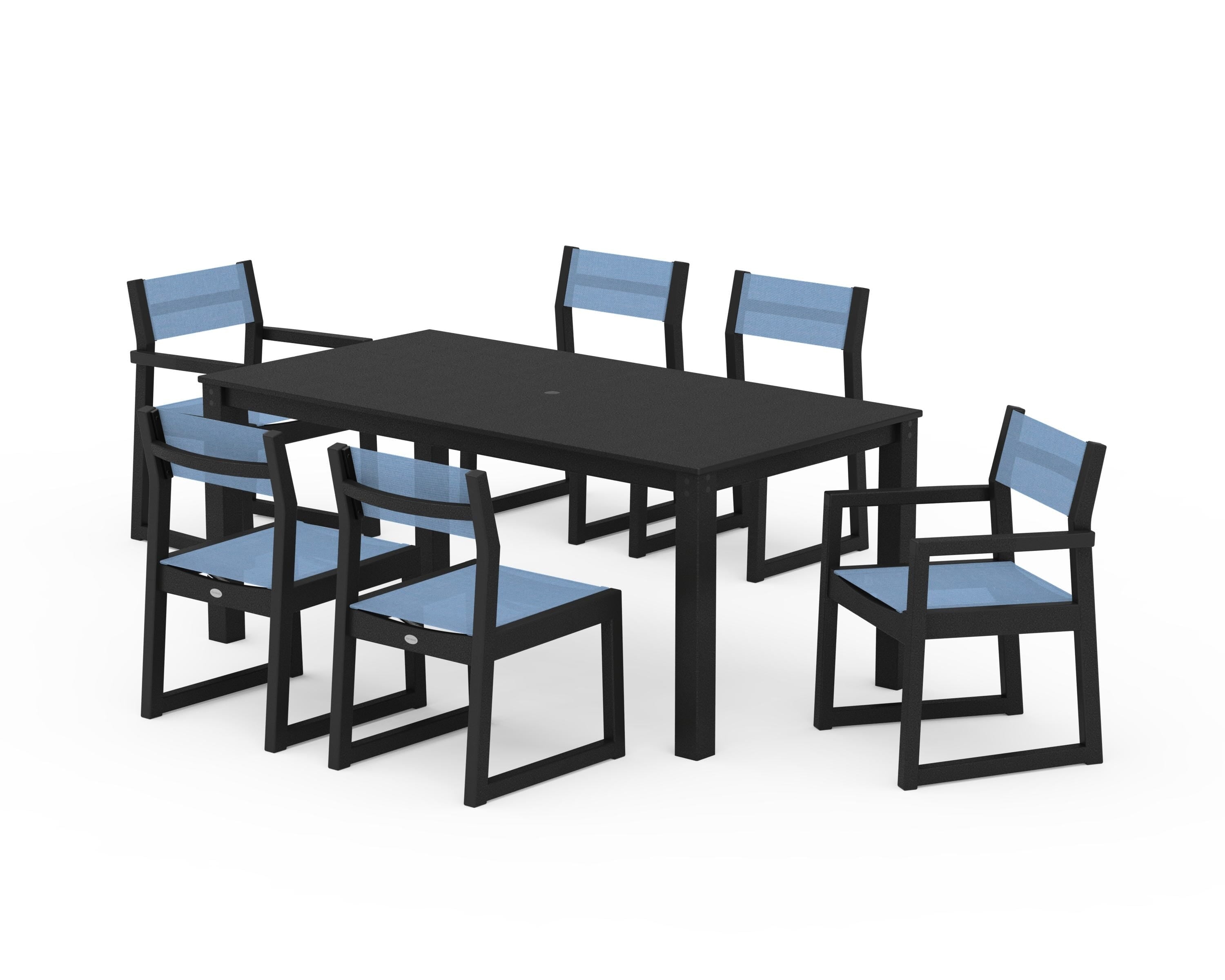 POLYWOOD® EDGE Sling 7-Piece Parsons Dining Set in Black / Poolside Sling