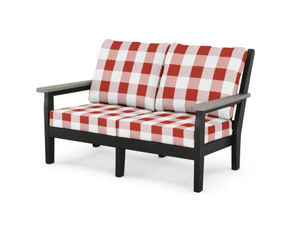 POLYWOOD® Chippendale Deep Seating Loveseat in Black / Driftwood / Buffalo Plaid Crimson