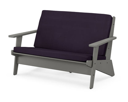 POLYWOOD® Riviera Modern Lounge Loveseat in Slate Grey / Navy Linen