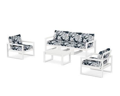POLYWOOD® EDGE Sectional 4-Piece Deep Seating Set with Sofa in White / Leaf Marine Indigo