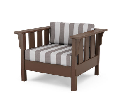 Martha Stewart by POLYWOOD® Acadia Deep Seating Chair in Mahogany / Cabana Stripe Grey Mist