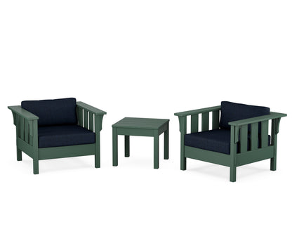 Martha Stewart by POLYWOOD® Acadia 3-Piece Deep Seating Set in Green / Marine Indigo