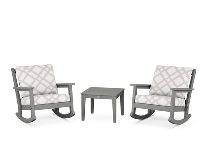 POLYWOOD® Chippendale 3-Piece Deep Seating Rocker Set in Slate Grey / Trellis Dune Burlap