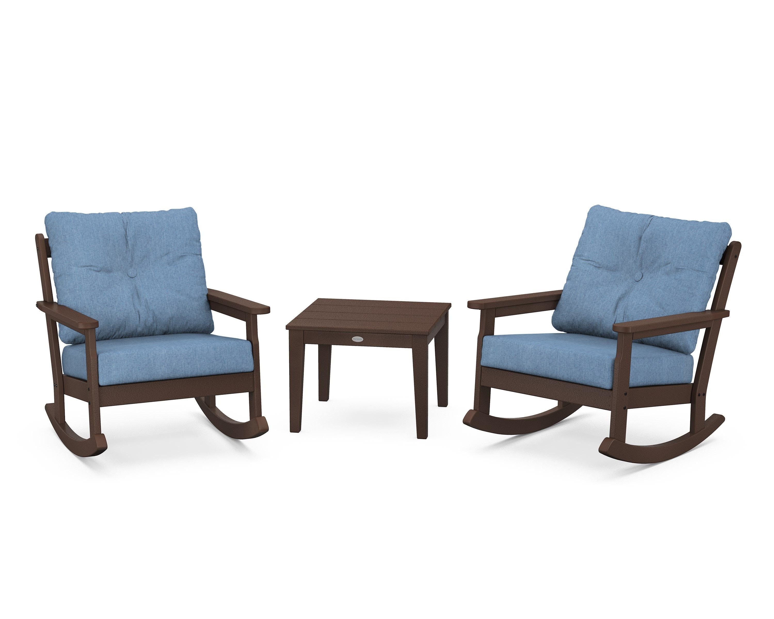 POLYWOOD® Vineyard 3-Piece Deep Seating Rocker Set in Mahogany / Sky Blue