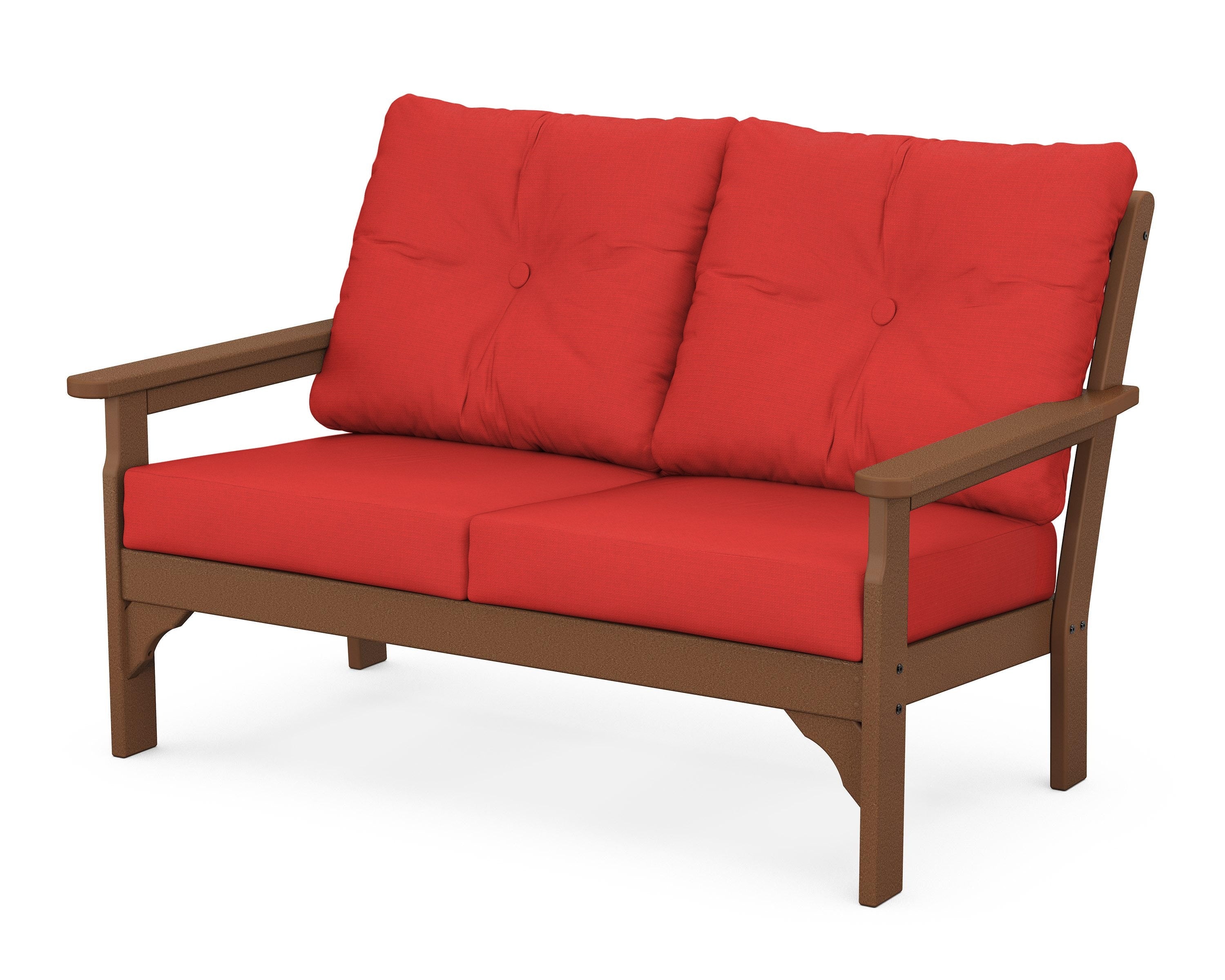 POLYWOOD® Vineyard Deep Seating Loveseat in Teak / Crimson Linen