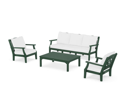 Martha Stewart by POLYWOOD® Chinoiserie 4-Piece Deep Seating Set with Sofa in Green / Natural