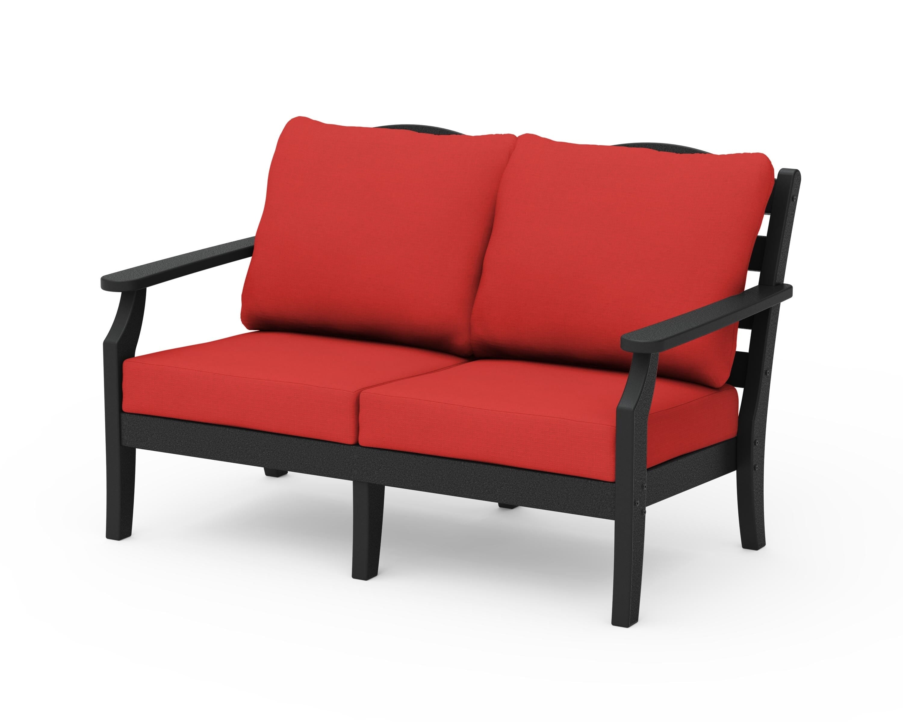 Draper James™ by  POLYWOOD® Savannah Deep Seating Loveseat in Black / Crimson Linen