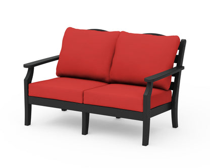Draper James™ by  POLYWOOD® Savannah Deep Seating Loveseat in Black / Crimson Linen