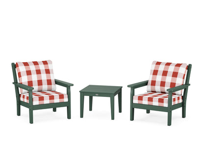 POLYWOOD® Chippendale 3-Piece Deep Seating Set in Green / Buffalo Plaid Crimson