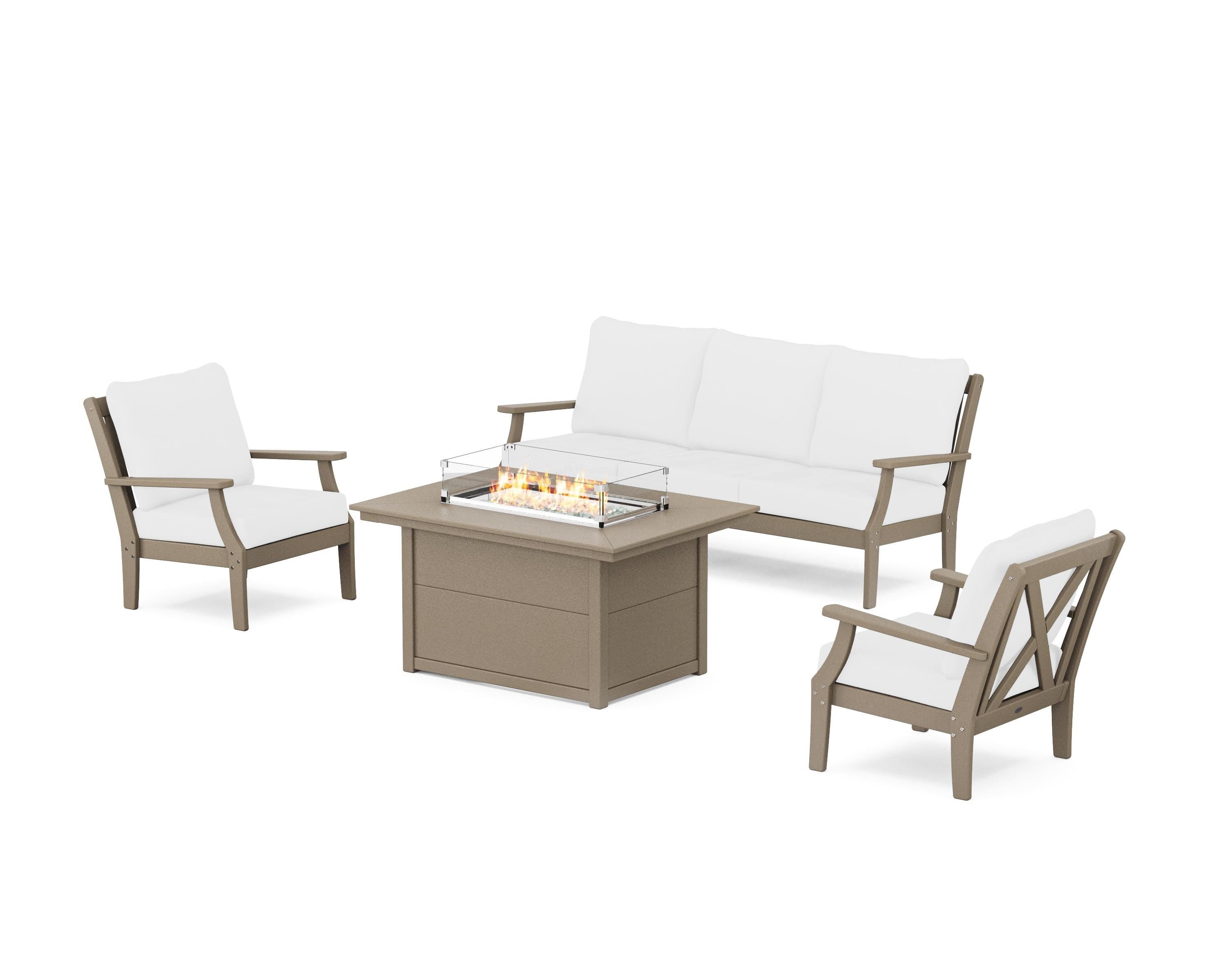 POLYWOOD® Braxton Deep Seating Fire Pit Table Set in Vintage Sahara / Natural