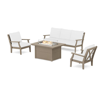 POLYWOOD® Braxton Deep Seating Fire Pit Table Set in Vintage Sahara / Natural