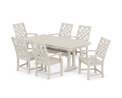 Country Living Wovendale Arm Chair 7-Piece Dining Set with Trestle Legs in Sand