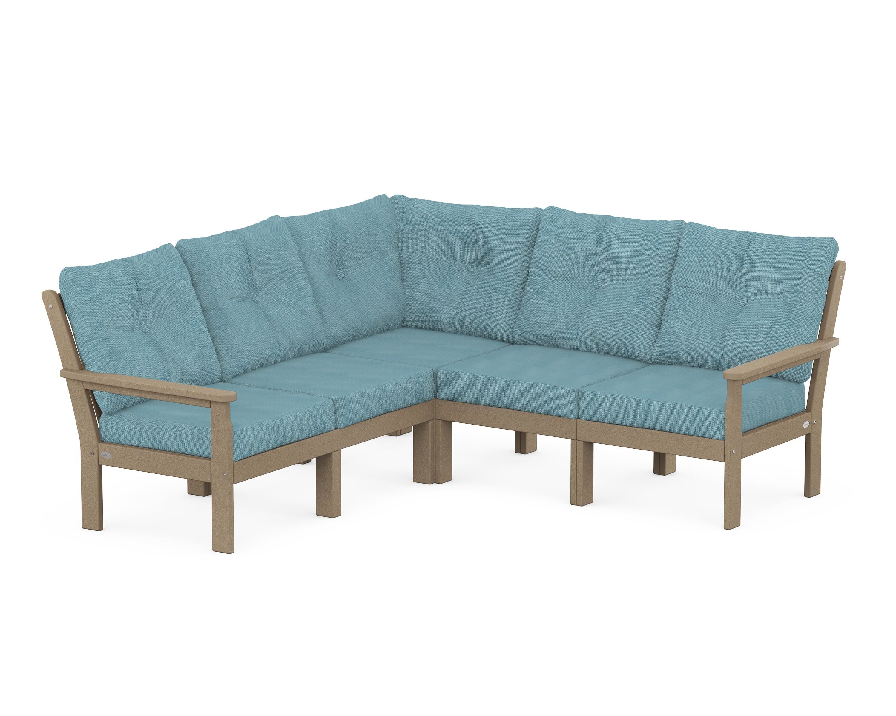 POLYWOOD® Vineyard 5-Piece Sectional in Vintage Sahara / Lattice Sky Blue