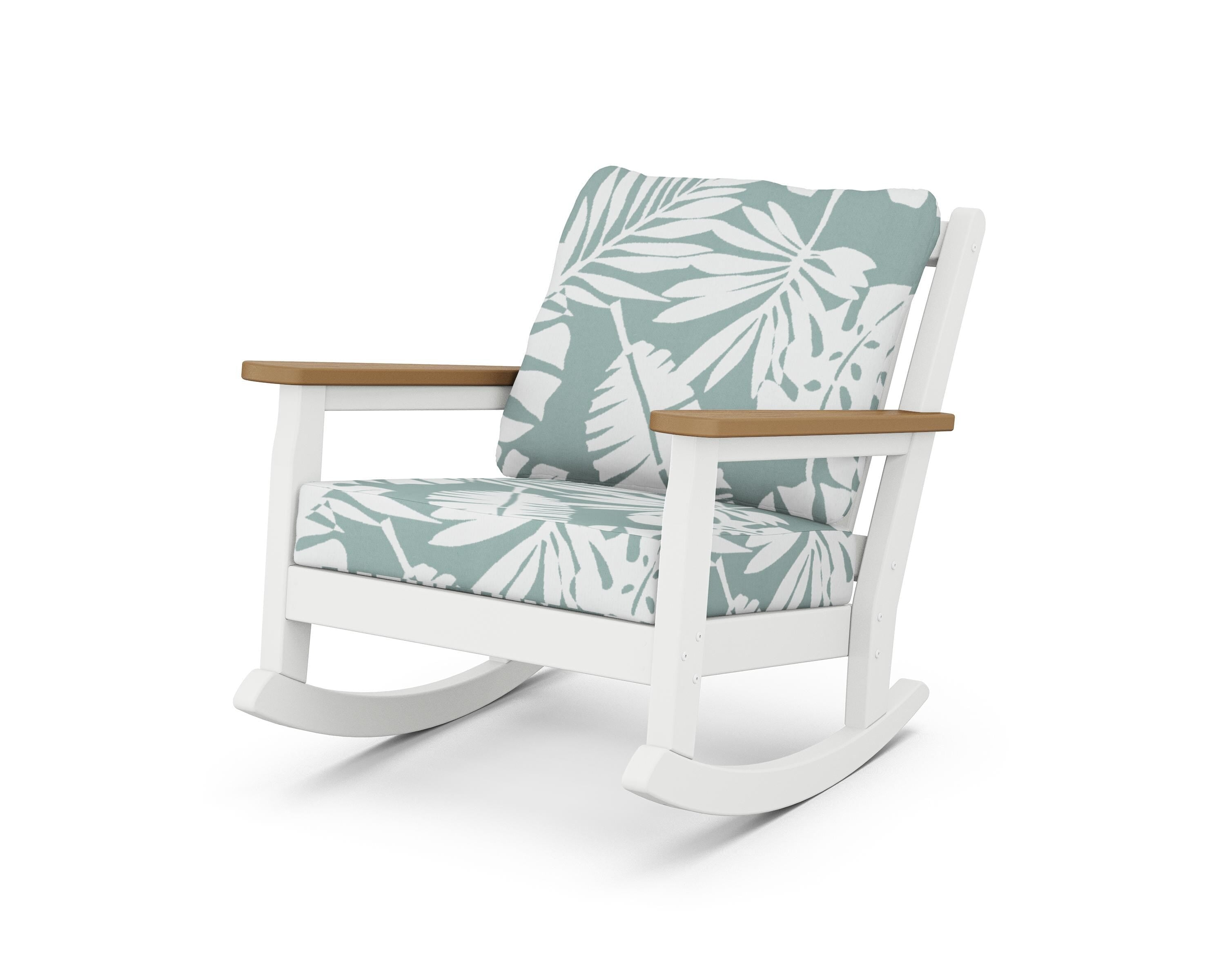 POLYWOOD® Chippendale Deep Seating Rocking Chair in White / Natural / Leaf Glacier Spa