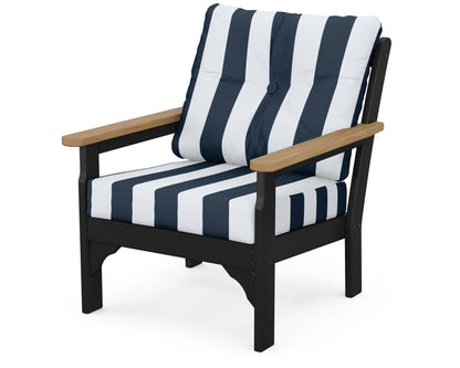 POLYWOOD® Vineyard Deep Seating Chair in Black / Natural / Cabana Stripe Marine Indigo