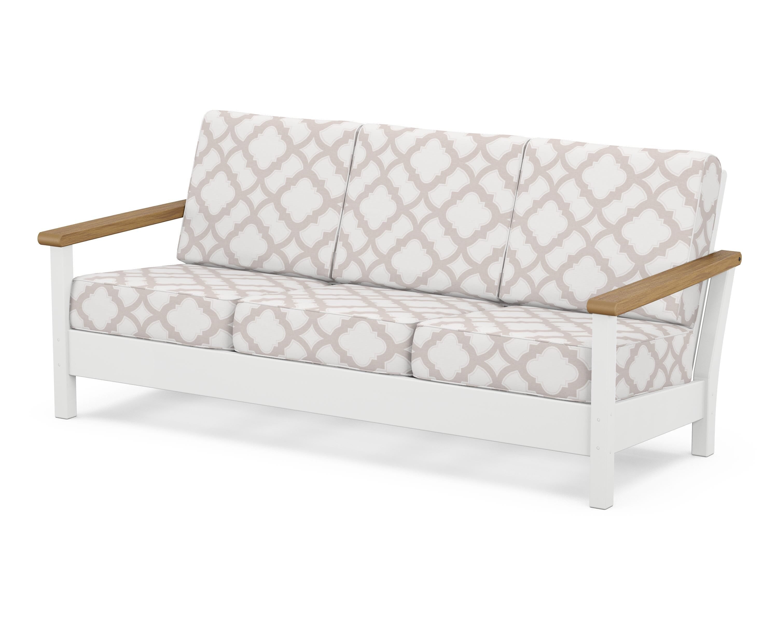 POLYWOOD® Harbour Deep Seating Sofa in White / Natural / Trellis Dune Burlap