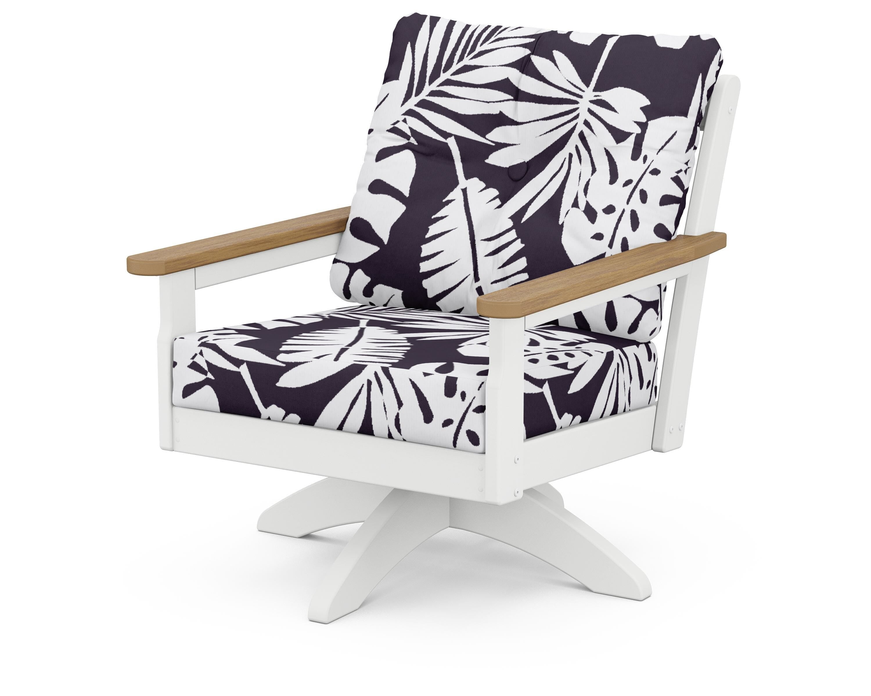POLYWOOD® Vineyard Deep Seating Swivel Chair in White / Natural / Leaf Navy