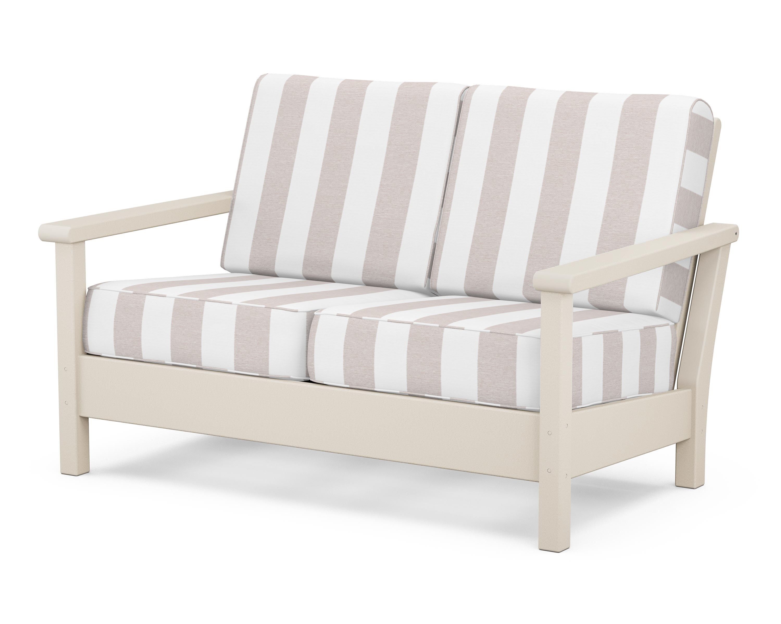 POLYWOOD® Harbour Deep Seating Loveseat in Sand / Cabana Stripe Dune Burlap