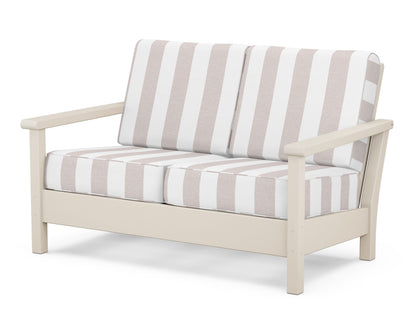 POLYWOOD® Harbour Deep Seating Loveseat in Sand / Cabana Stripe Dune Burlap