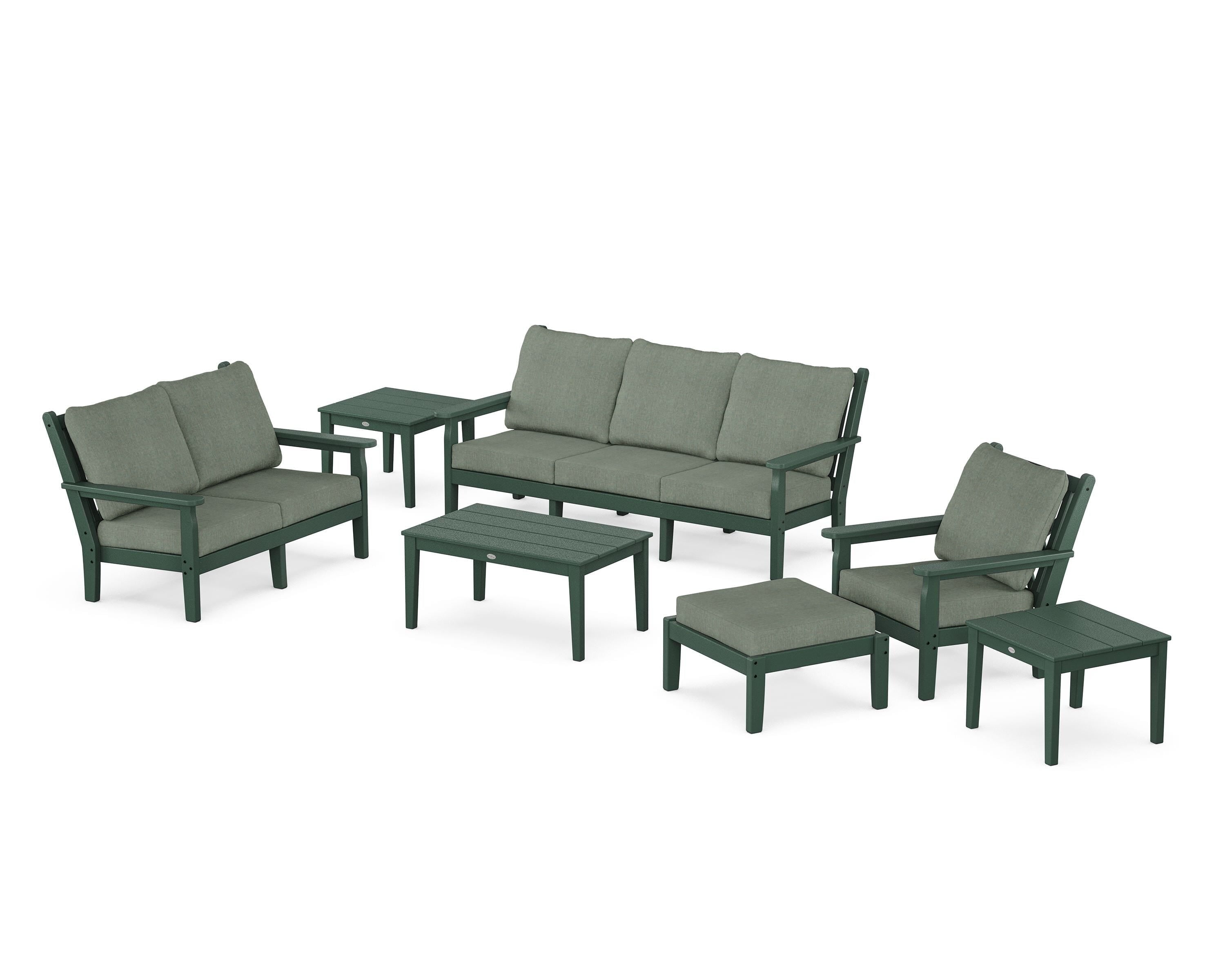 POLYWOOD® Chippendale 7-Piece Deep Seating Set in Green / Cast Sage