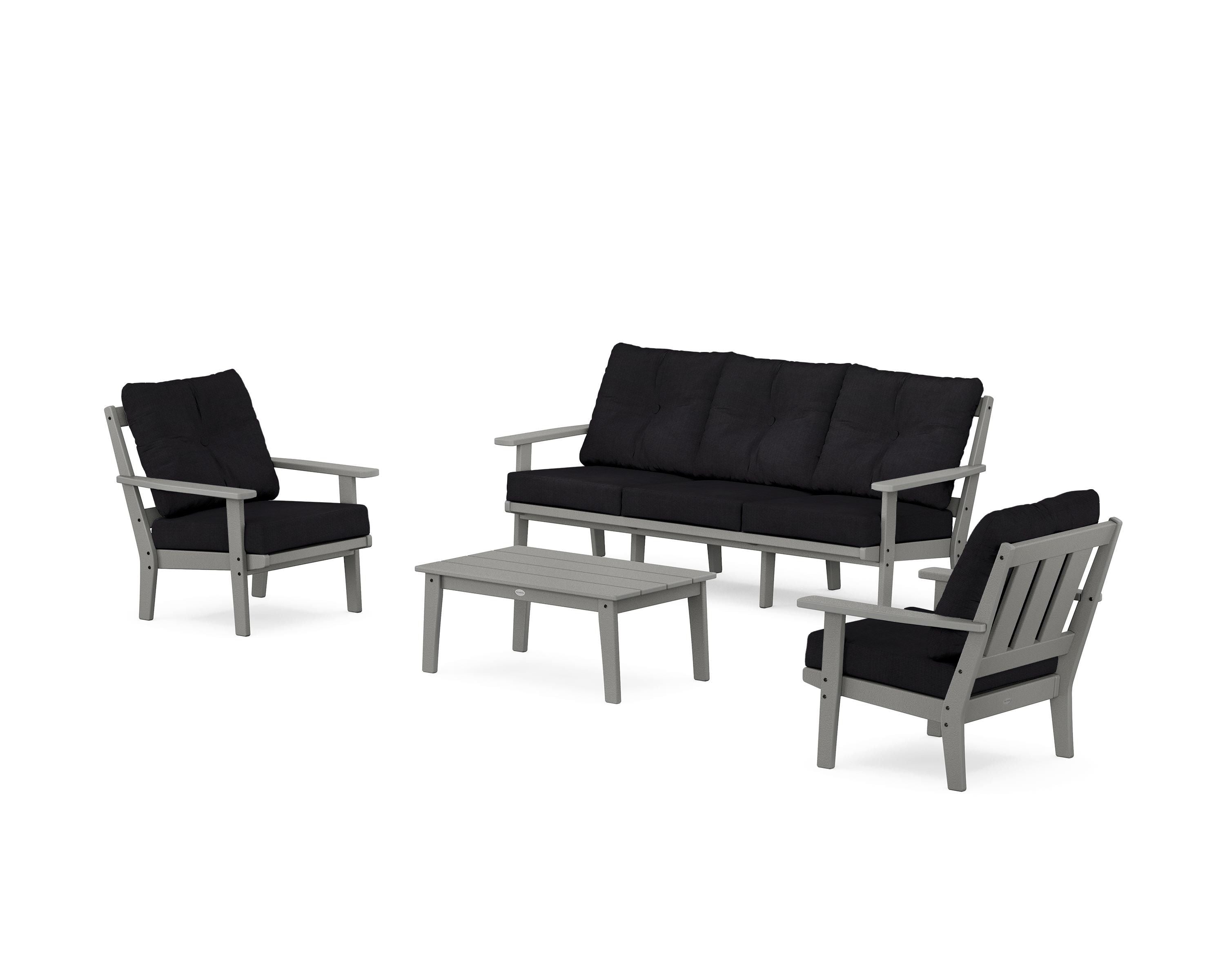 POLYWOOD® Oxford 4-Piece Deep Seating Set with Sofa in Slate Grey / Midnight Linen