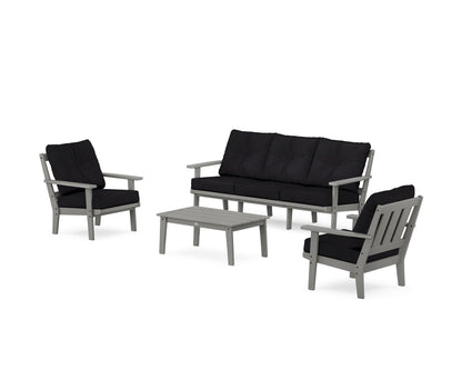 POLYWOOD® Oxford 4-Piece Deep Seating Set with Sofa in Slate Grey / Midnight Linen