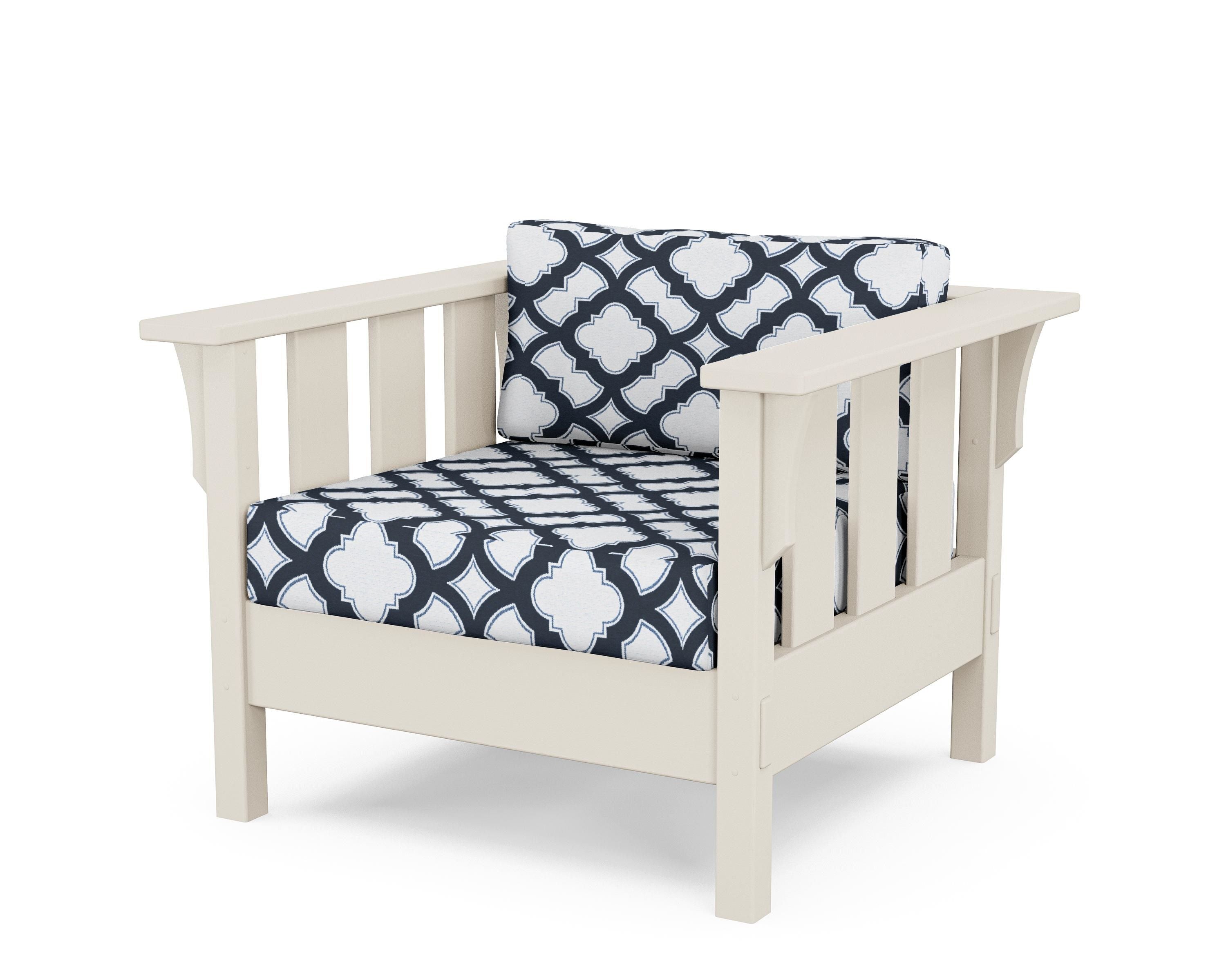 Martha Stewart by POLYWOOD® Acadia Deep Seating Chair in Sand / Trellis Marine Indigo