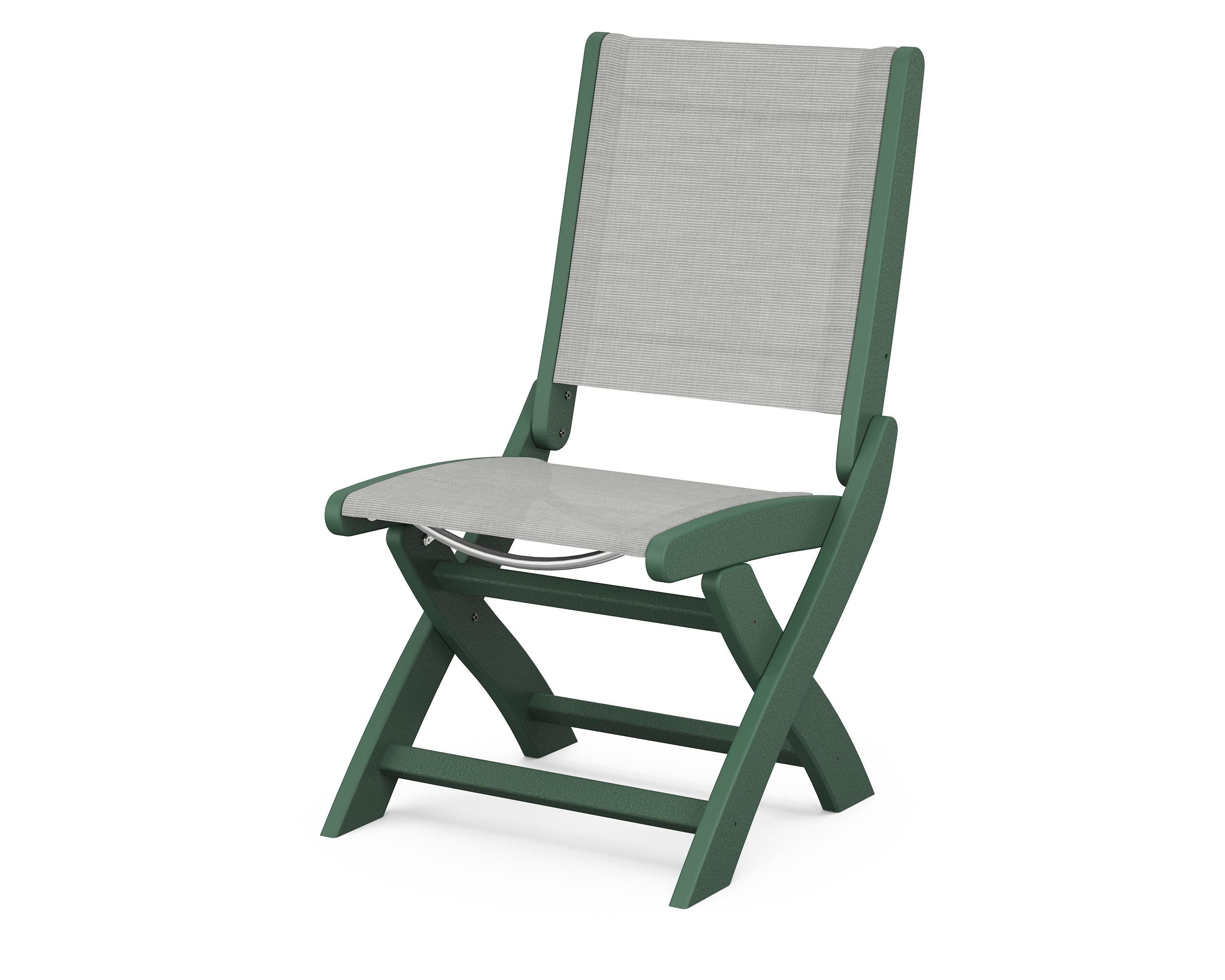 POLYWOOD® Coastal Folding Side Chair in Green / Metallic Sling