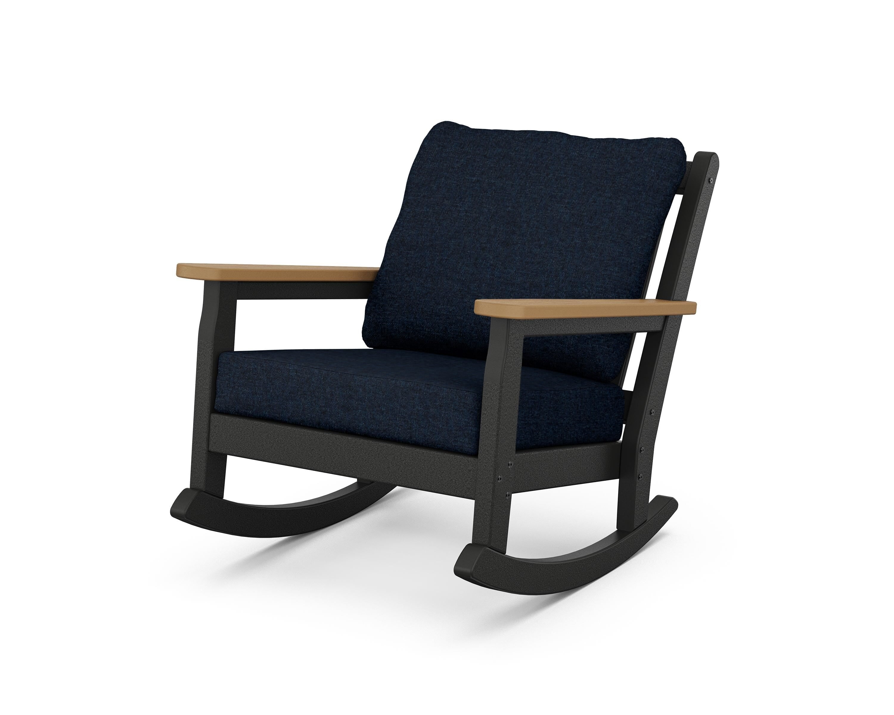 POLYWOOD® Chippendale Deep Seating Rocking Chair in Black / Natural / Marine Indigo
